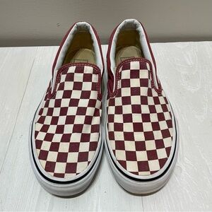 Vans Burgundy and Cream Checkered Slip-On Loafers